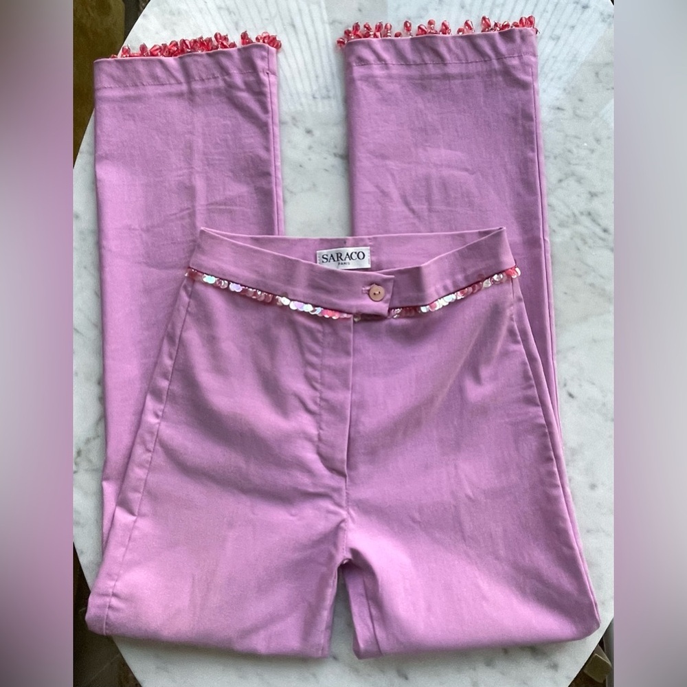 Saraco Paris Pink Sequin and bead trimmed pants, French, XS, pink, EUC - Picture 5 of 10